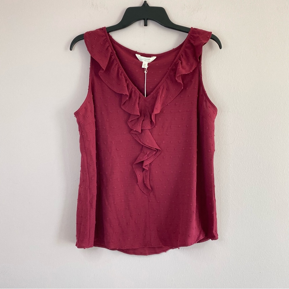 NEW Lauren Conrad Plum Red Cascading Ruffles Tank Top size Medium